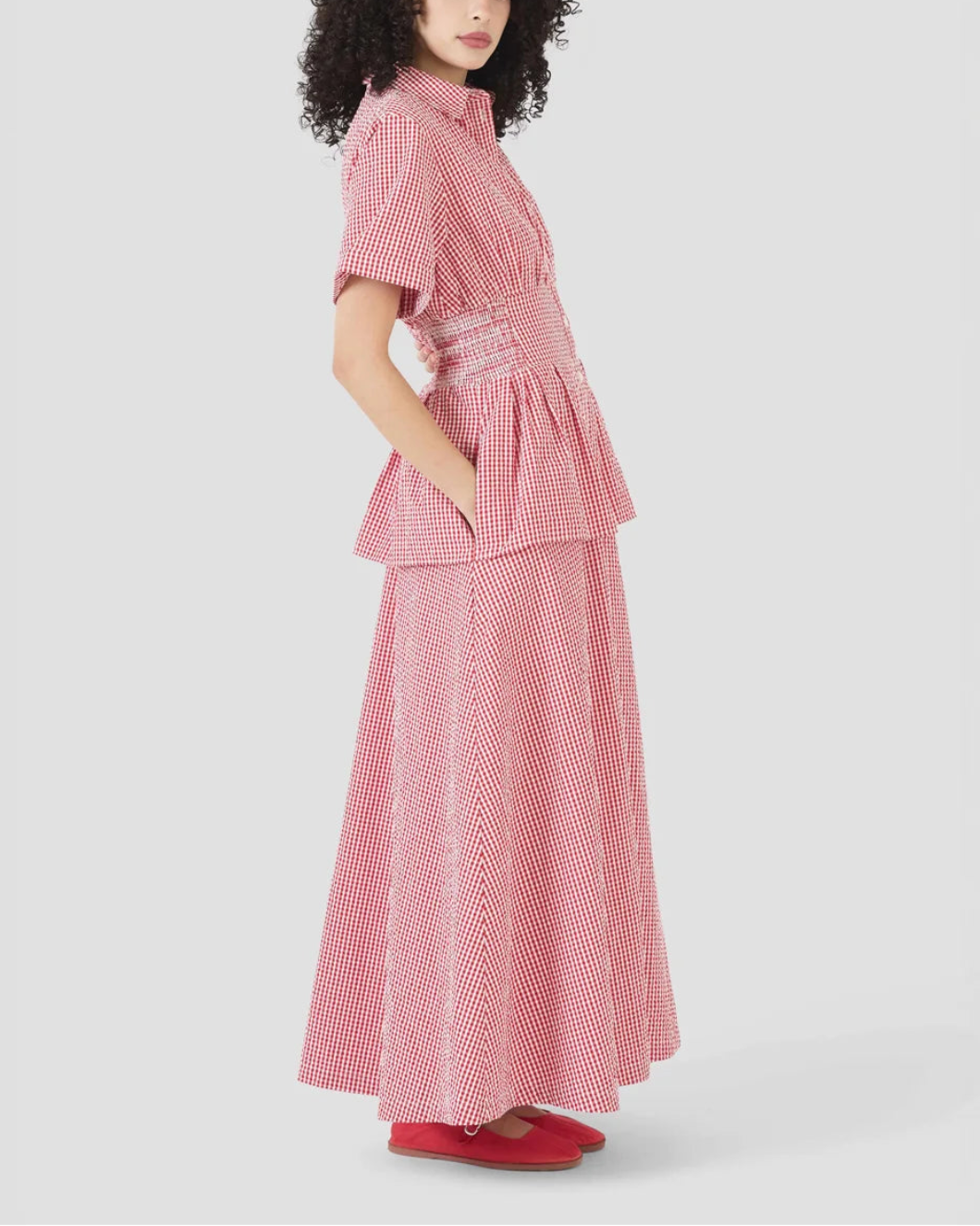 ROSIE ASSOULIN boogie woogie bugle bot dresss red gingham on figure side