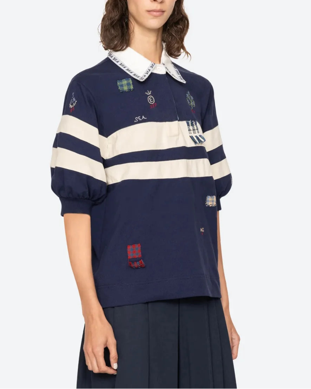 SEA NY Claira Shirt Blue/White on figure front 1