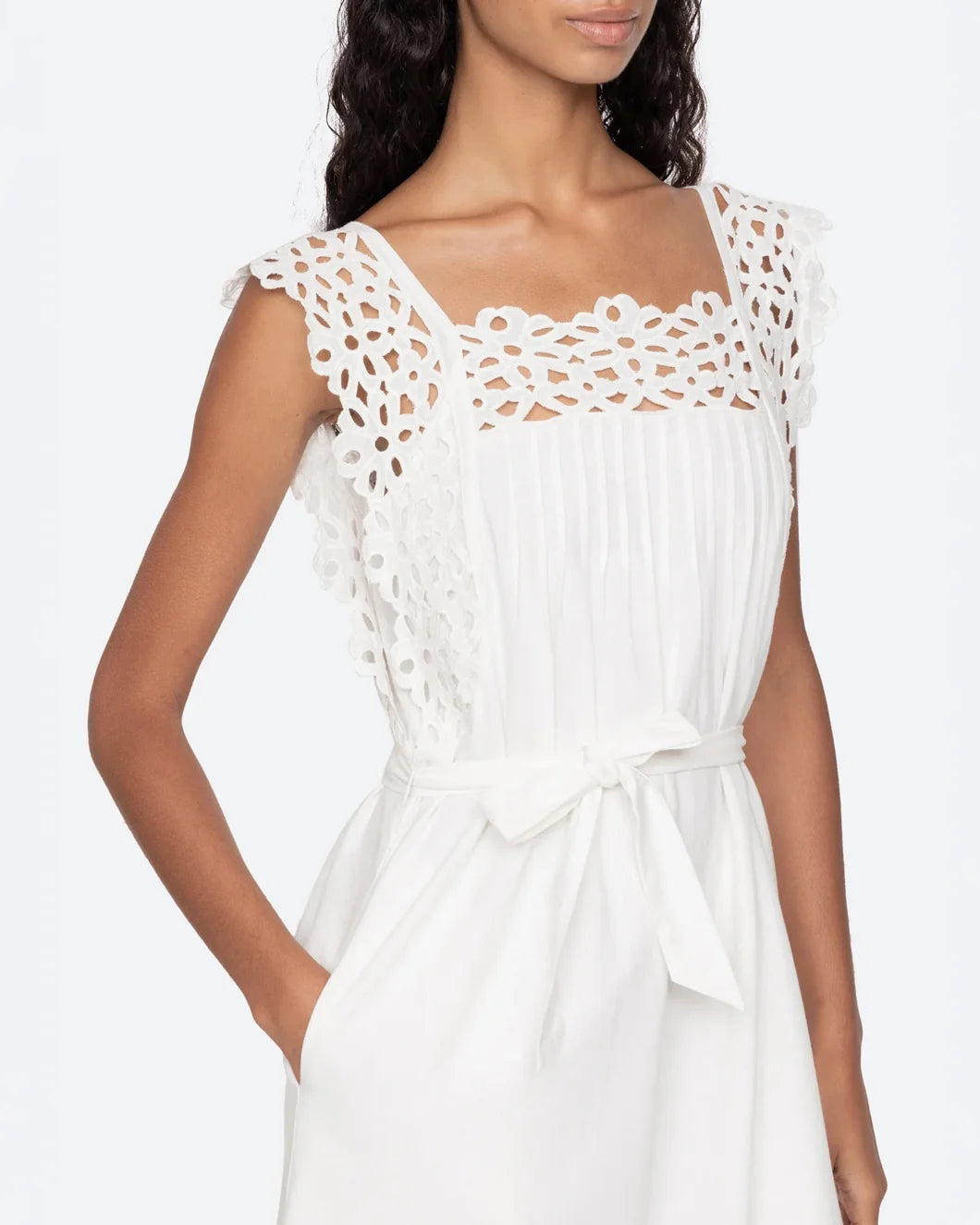 SEA NY leila midi dress white on figure front detail