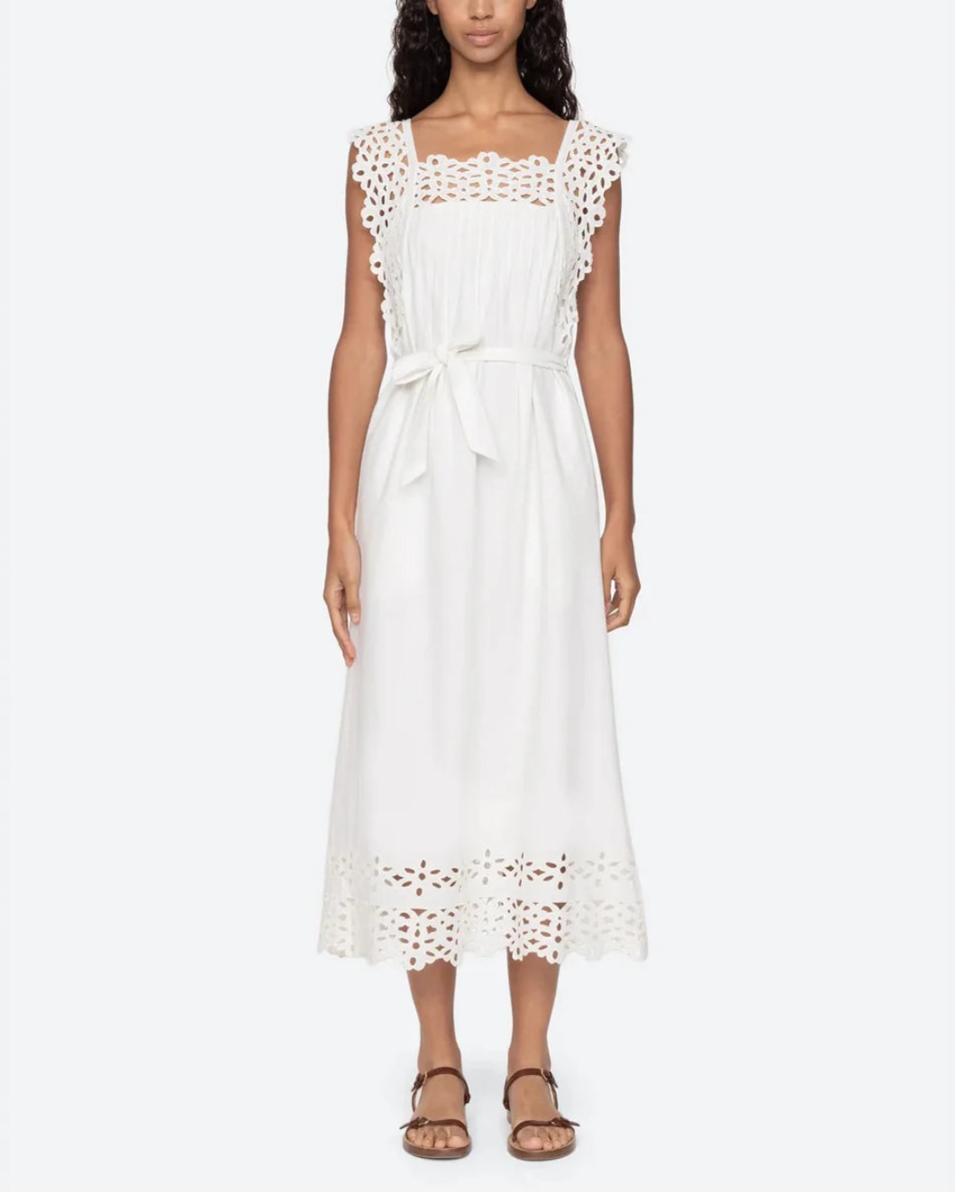 SEA NY leila midi dress white on figure front