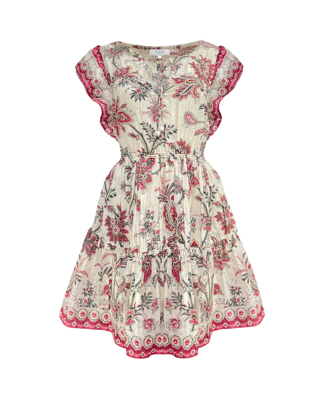 SEA NY Cassandra Tunic Dress red multi isolated front