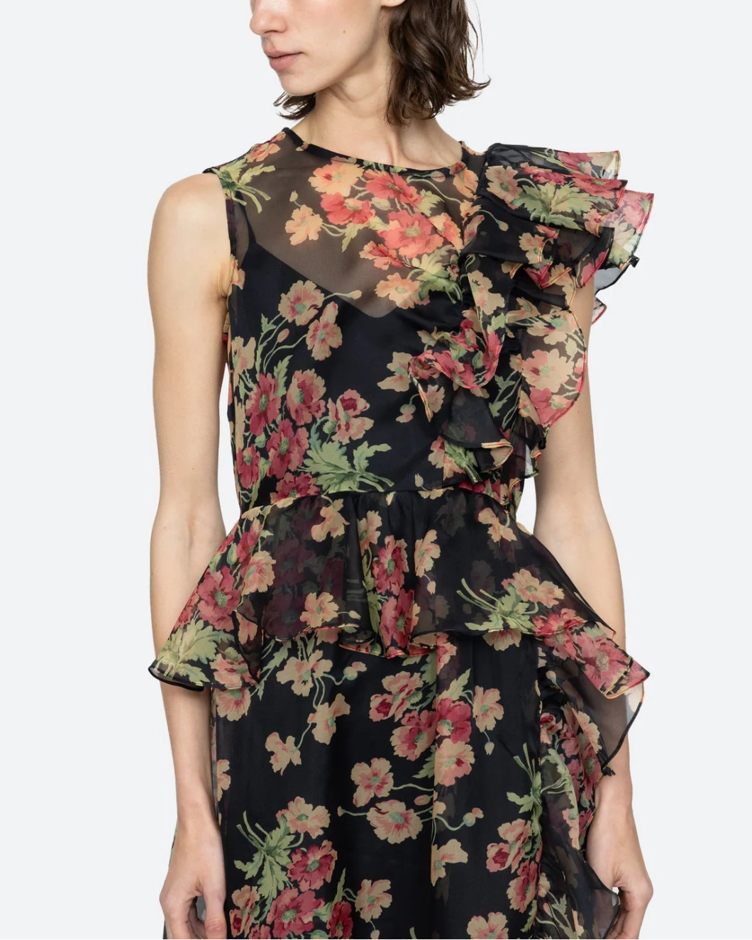 SEA NY cornelia midi dress floral on figure front detail