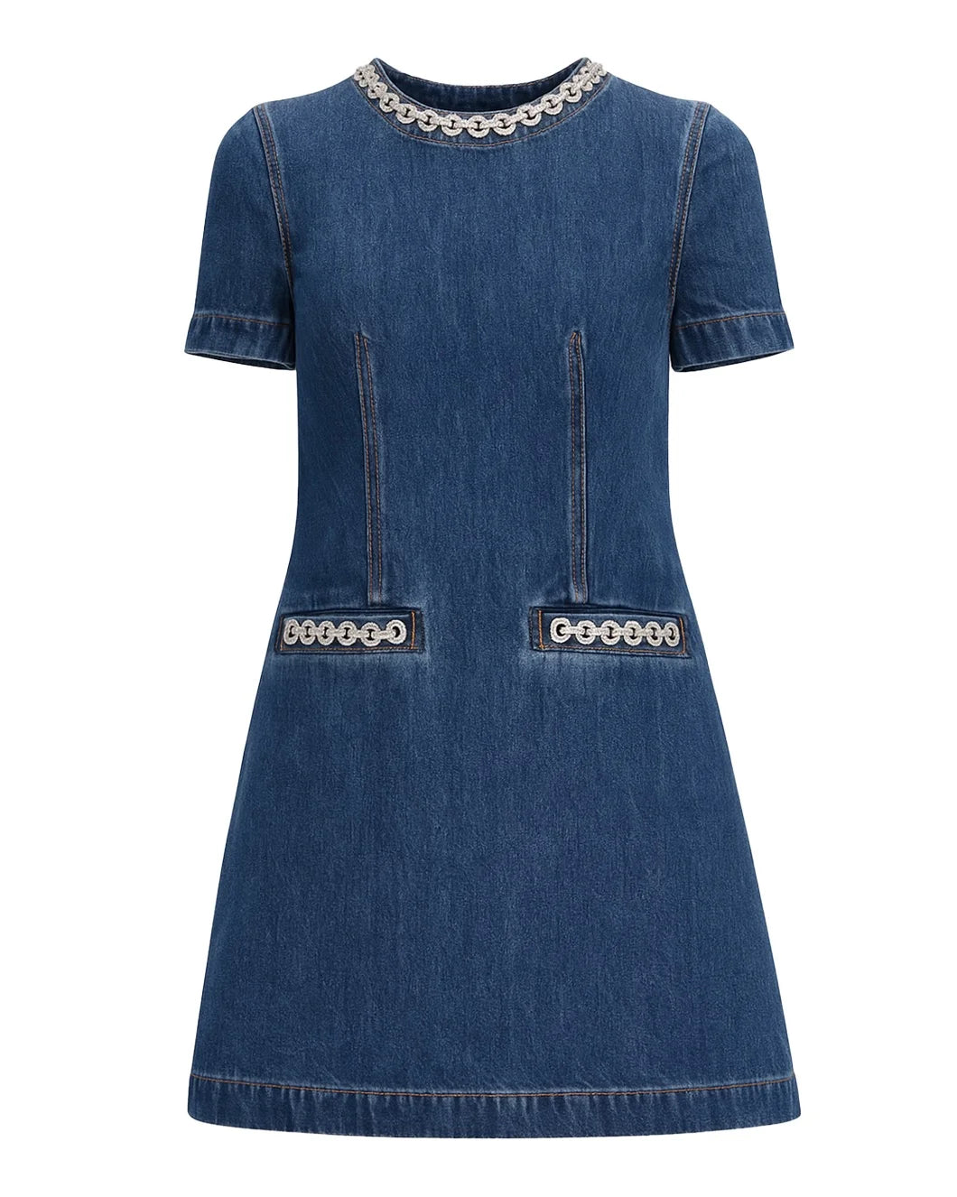 Self-Portrait Denim Crystal Trim Mini Dress | SHOWROOM