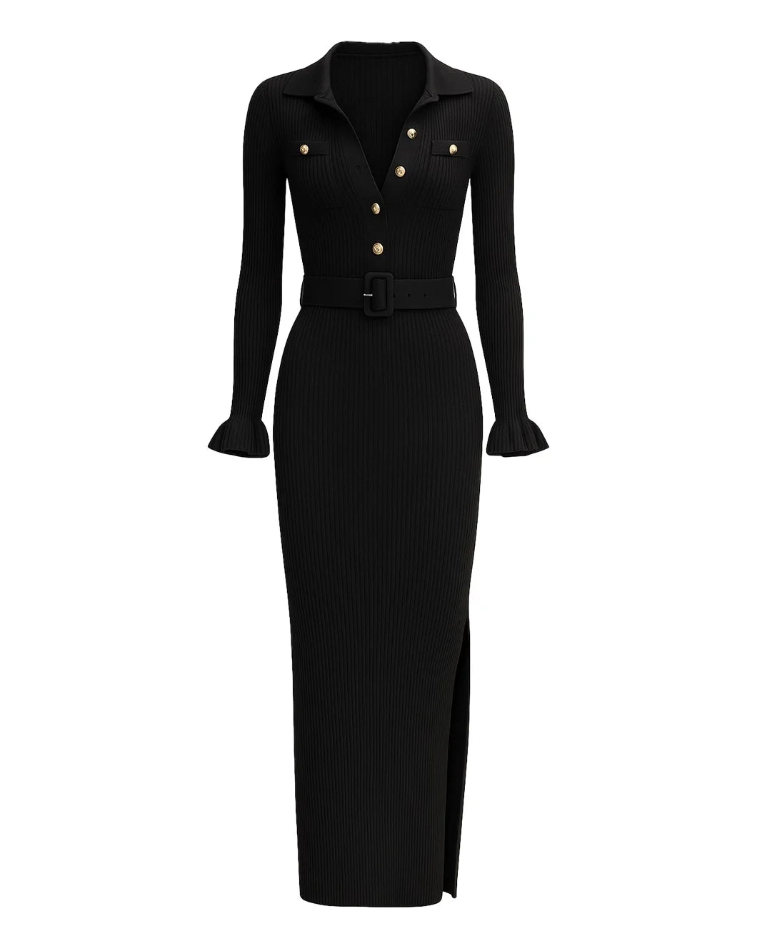 Self-Portrait Black Ribbed Knit Maxi Dress | SHOWROOM