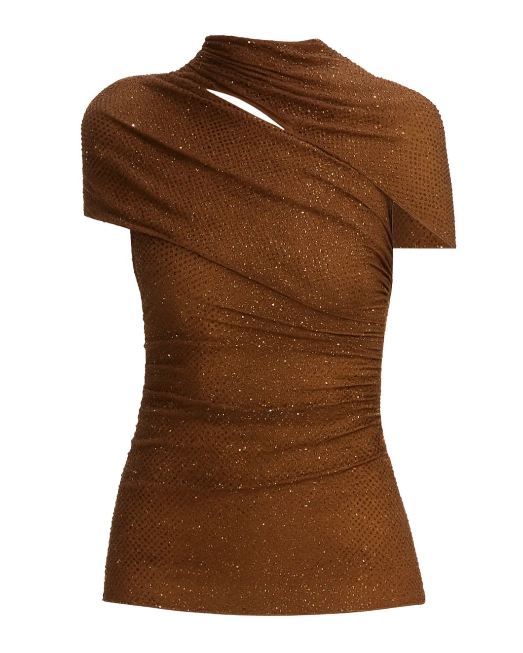 SELF PORTRAIT rhinestone mesh cutout top brown front isolated