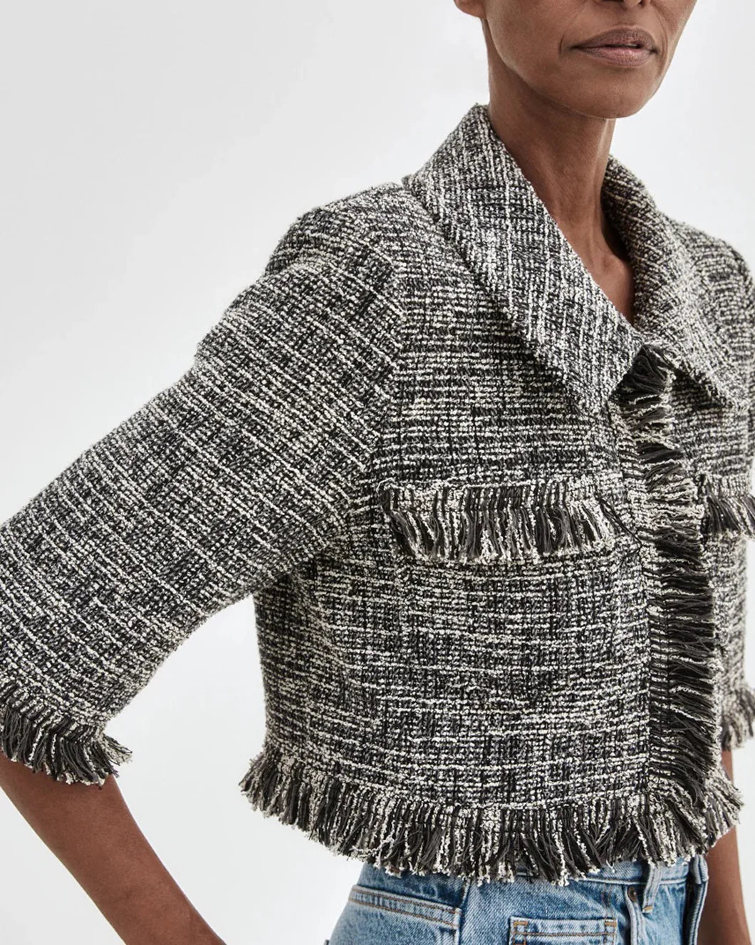 SMYTHE cropped sleeve mini jacket on figure front 2