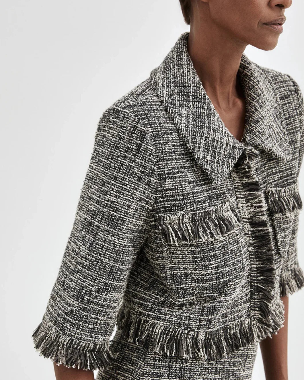 SMYTHE cropped sleeve mini jacket on figure side