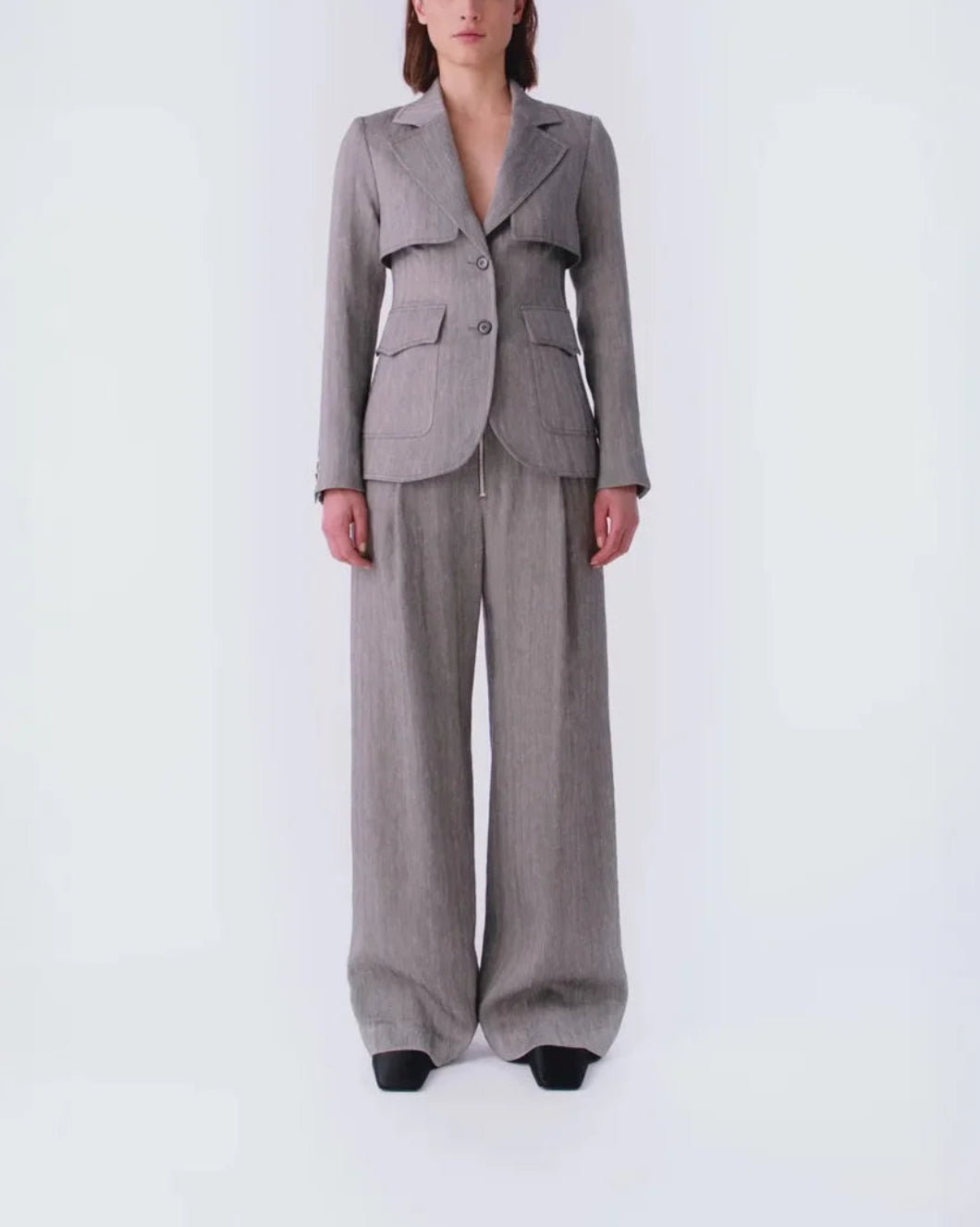 SMYTHE storm flap blazer granite on figure front