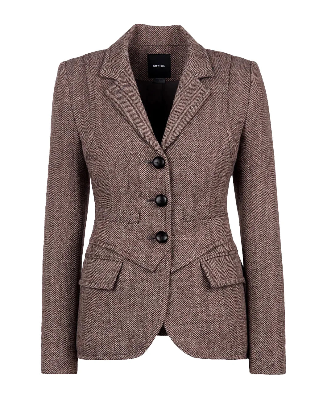 SMYTHE three button blazer mushroom herringbone front isolated