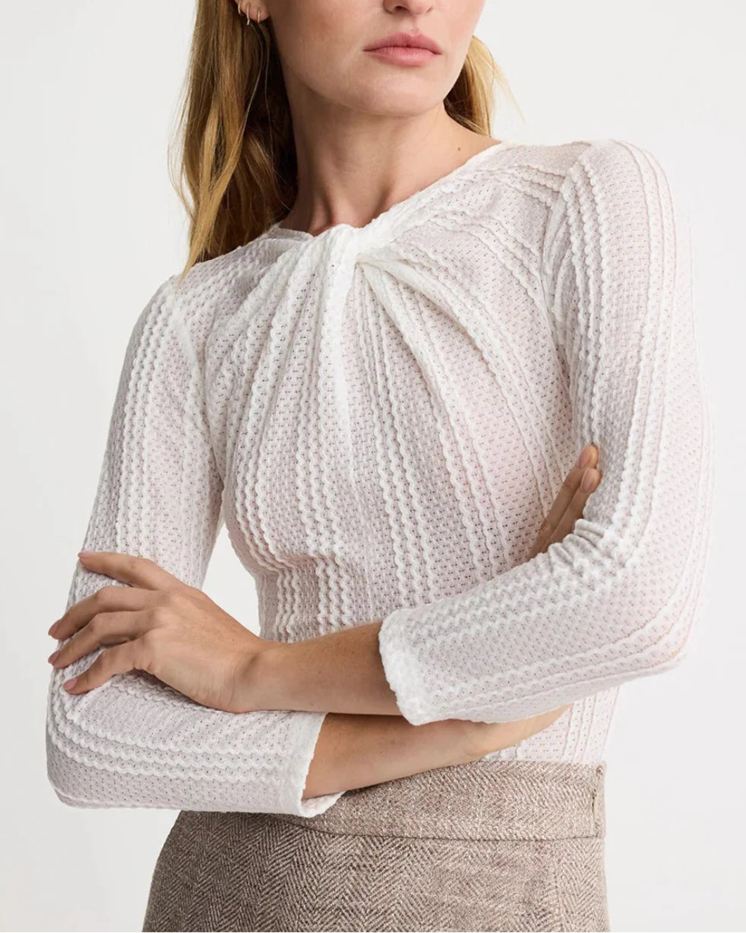 SMYTHE twist neck knit top on figure front 1