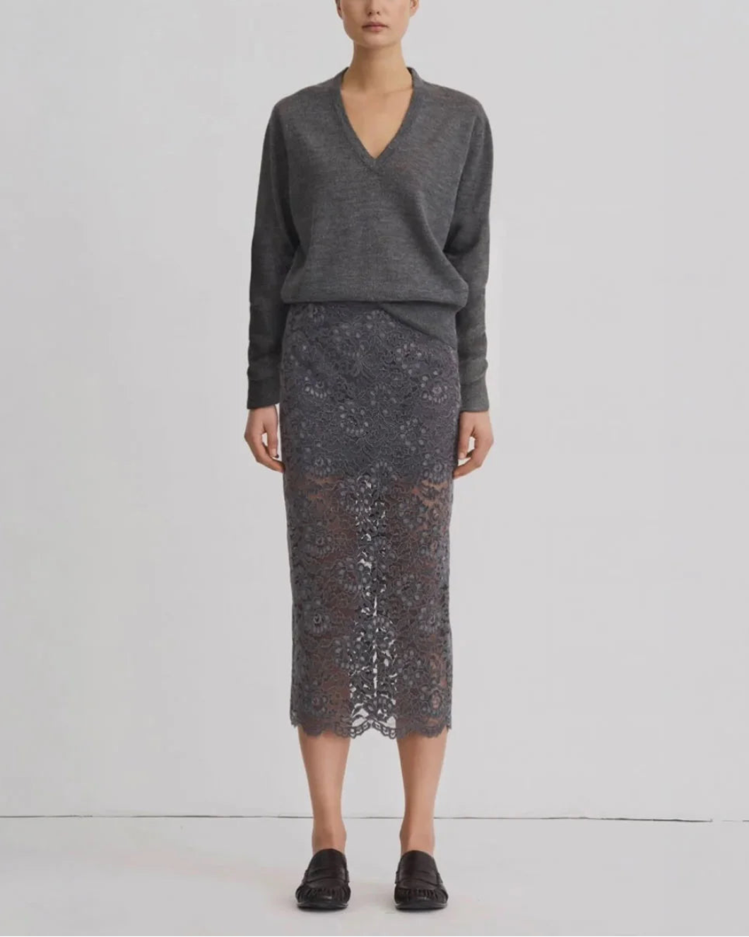 SMYTHE Lace Pencil Skirt Graphite on figure front