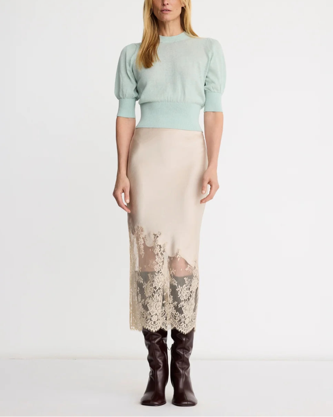 SMYTHE Lingerie Slip Skirt on figure front