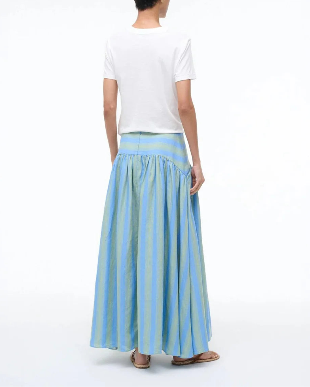 STAUD Procida Linen Skirt Seaport Stripe on figure back