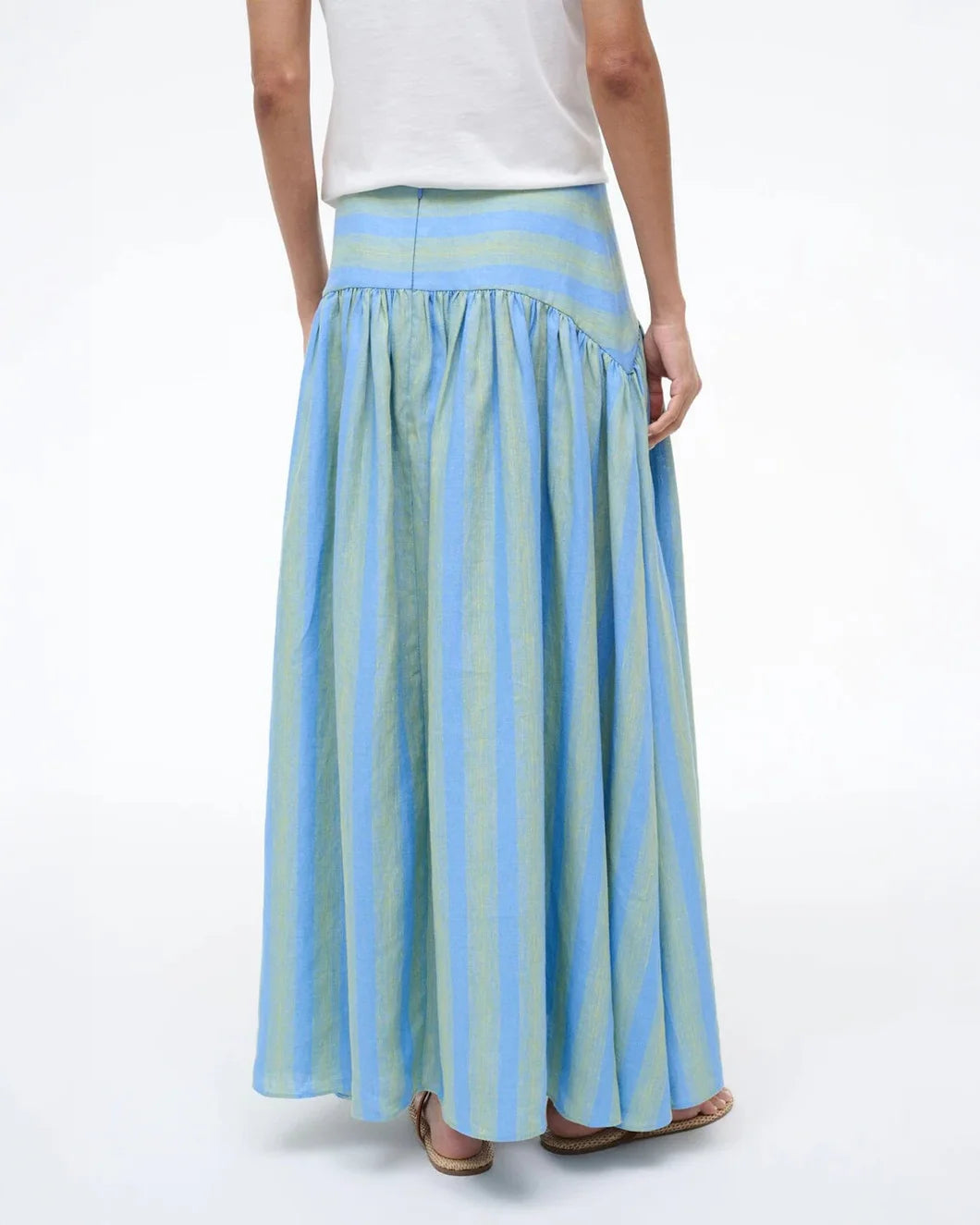 STAUD Procida Linen Skirt Seaport Stripe on figure back 1