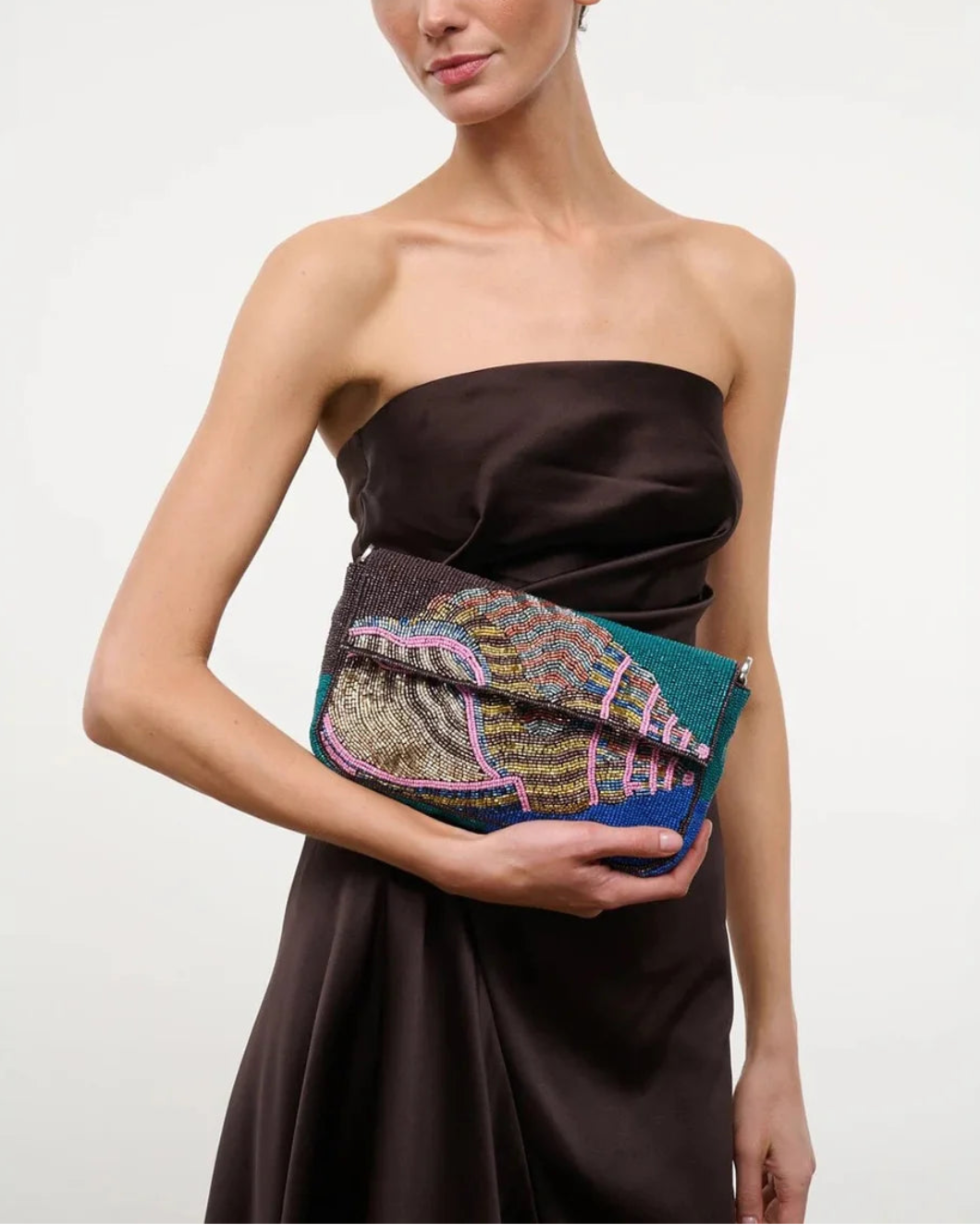 STAUD TIimmy convertable shoulder bag conch shell on figure front 2
