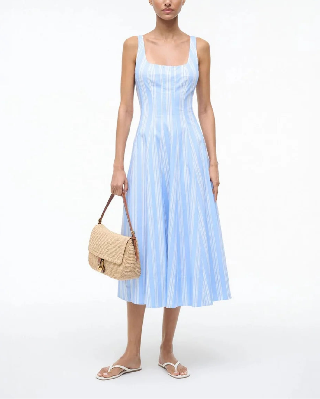 STAUD Wells Dress Ventura Striped on figure front 1