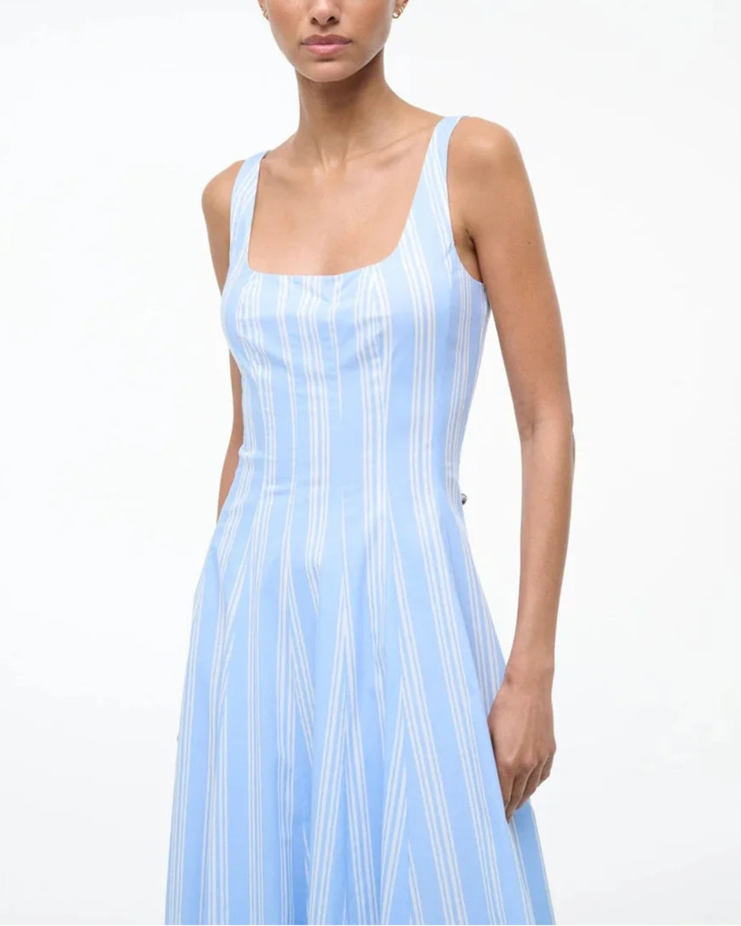 STAUD Wells Dress Ventura Striped on figure front 3