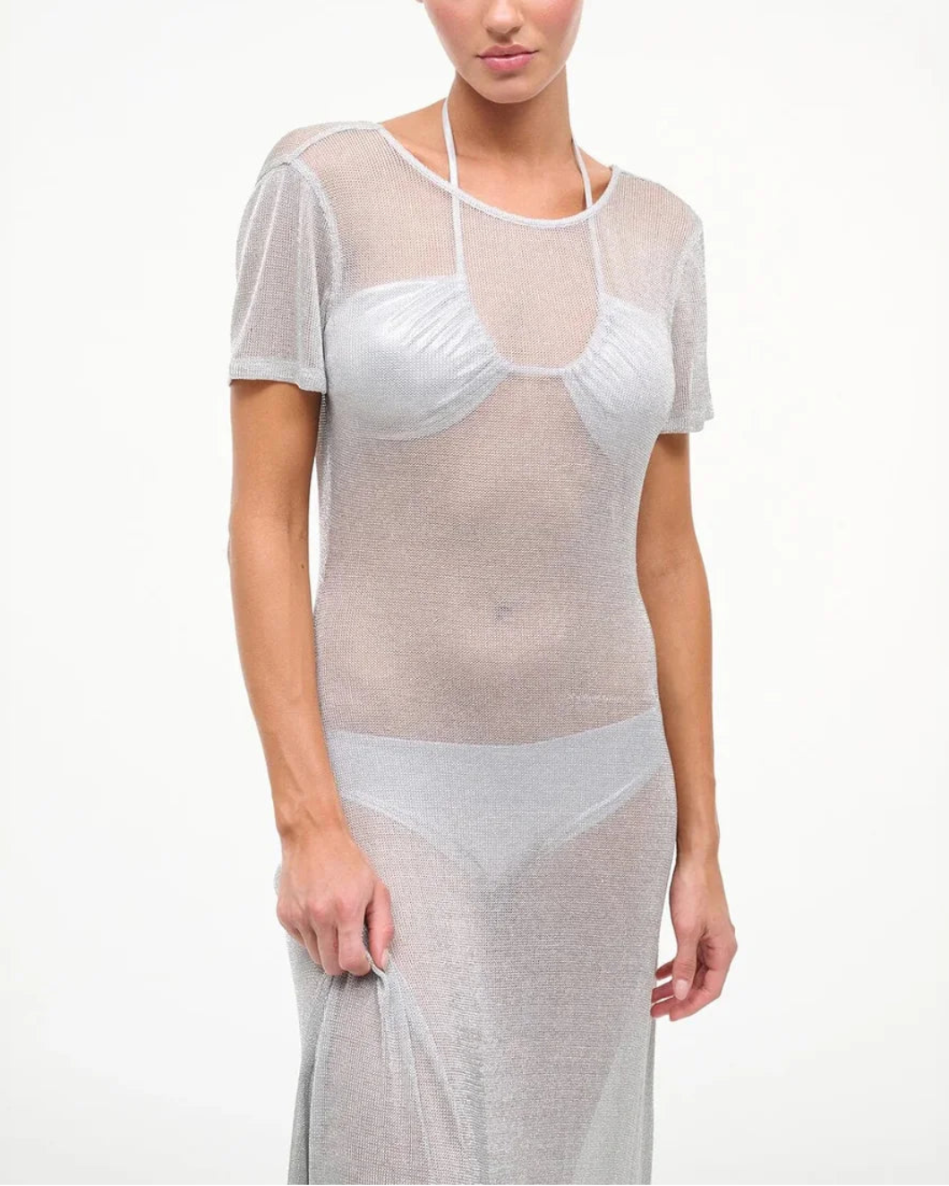 STAUD Zinc Dress Silver on figure front 1