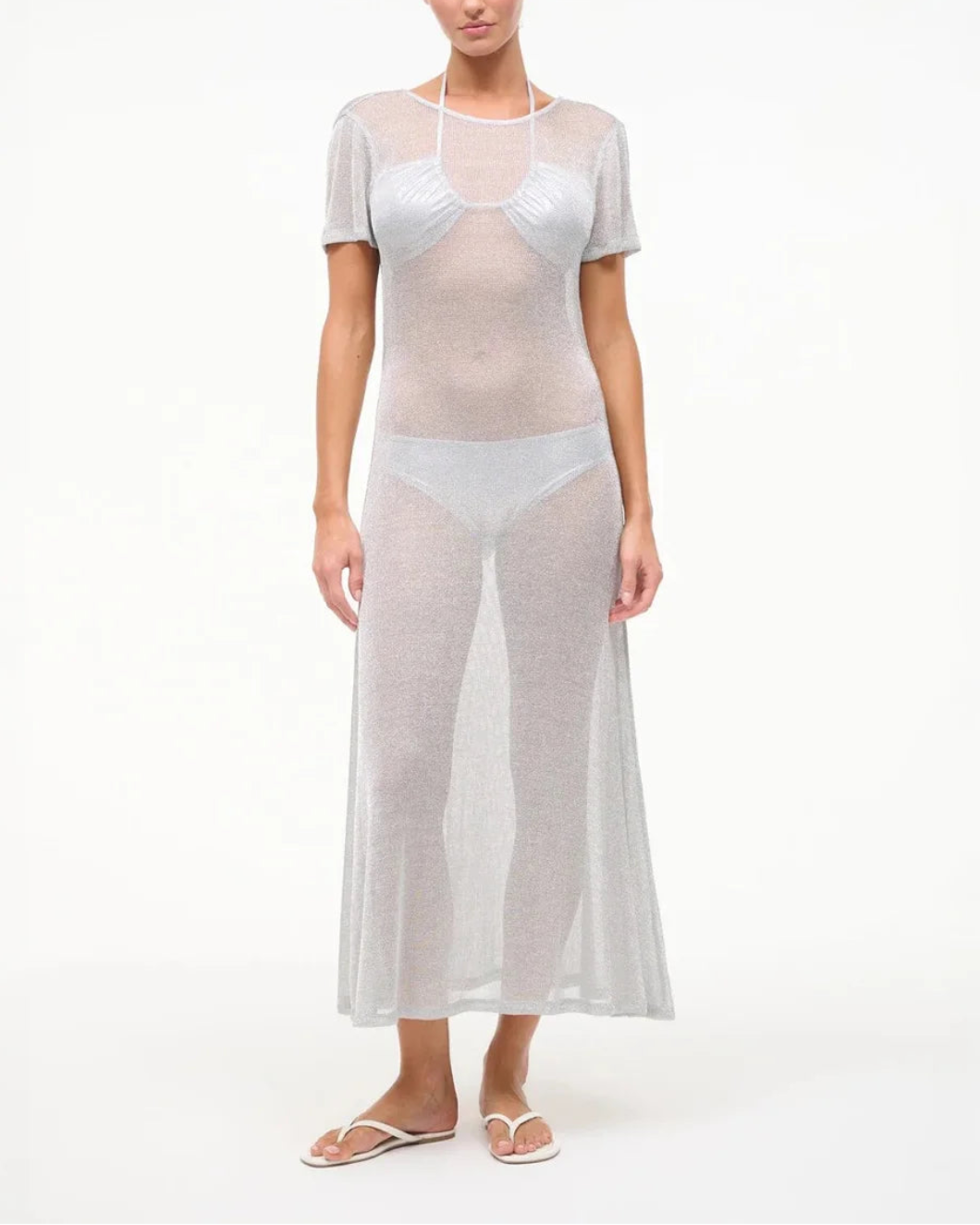 STAUD Zinc Dress Silver on figure front