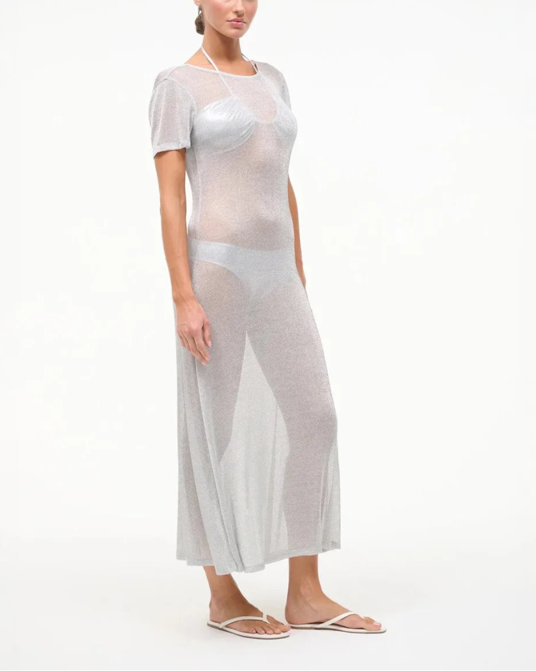 STAUD Zinc Dress Silver on figure side