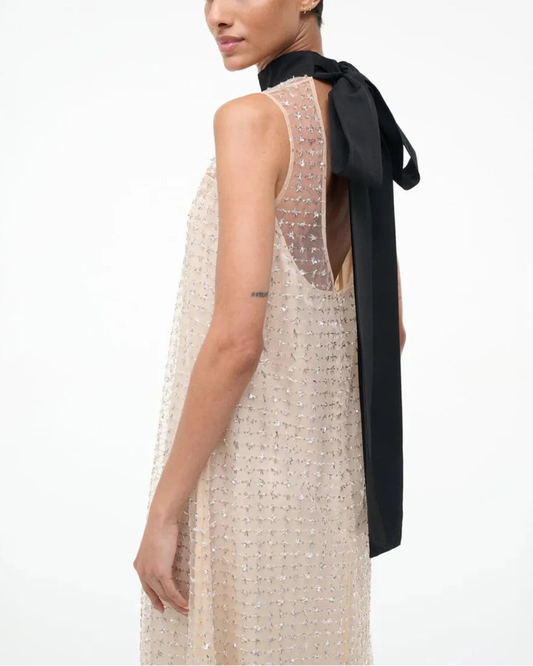 STAUD albee maxi dress cream on figure back