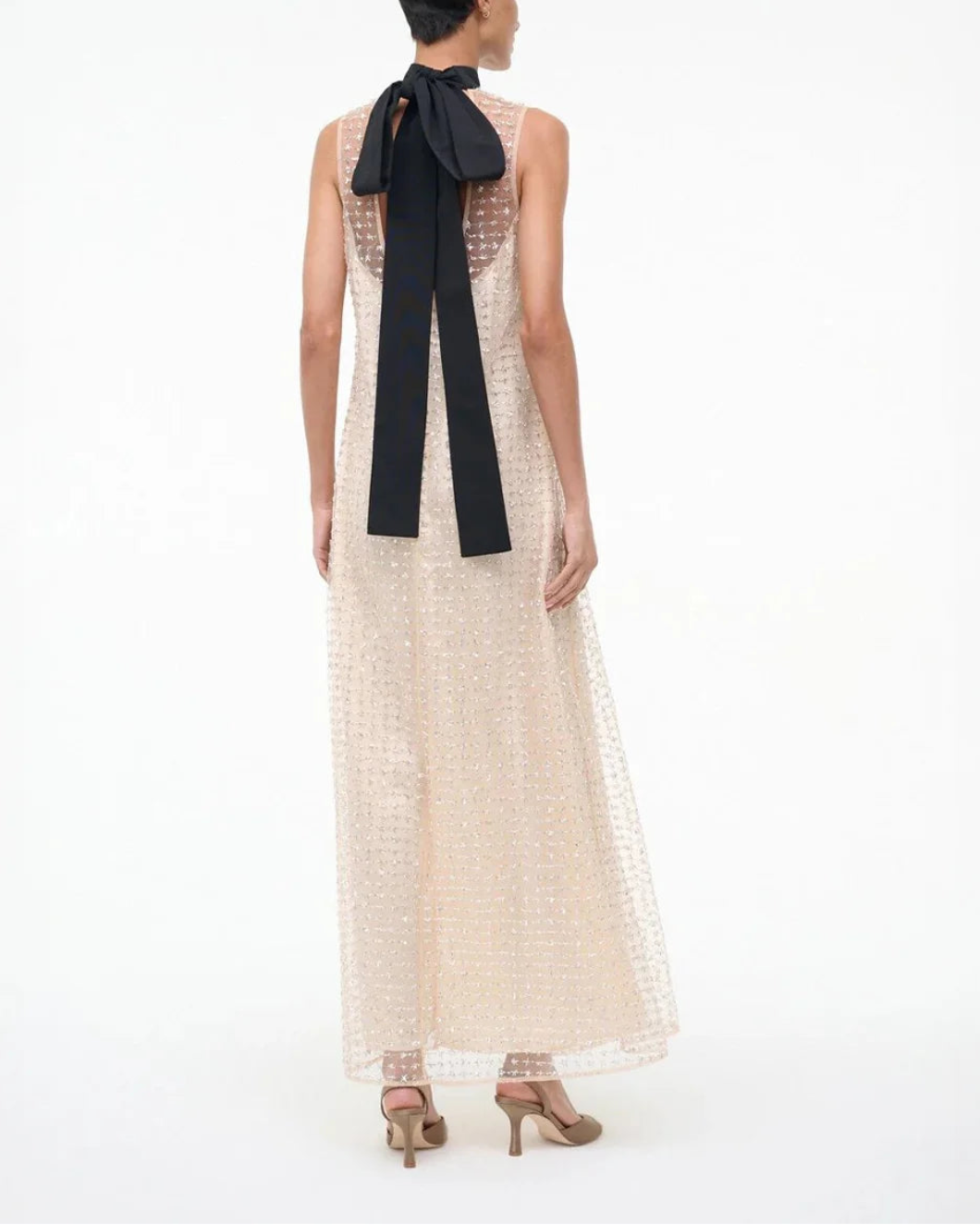 STAUD albee maxi dress cream on figure back