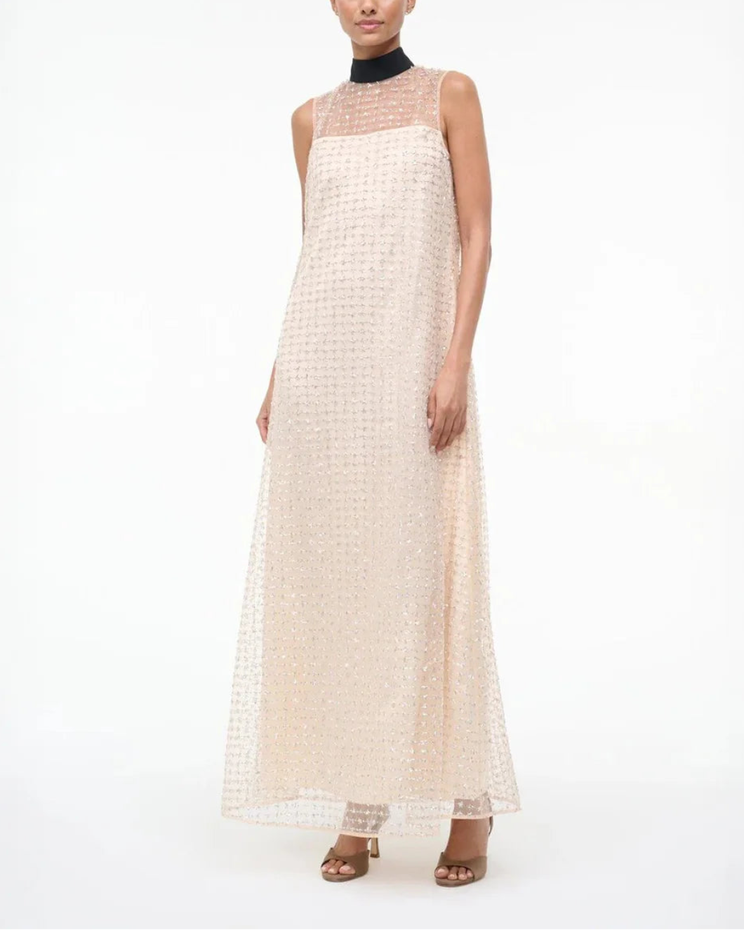 STAUD albee maxi dress cream on figure front