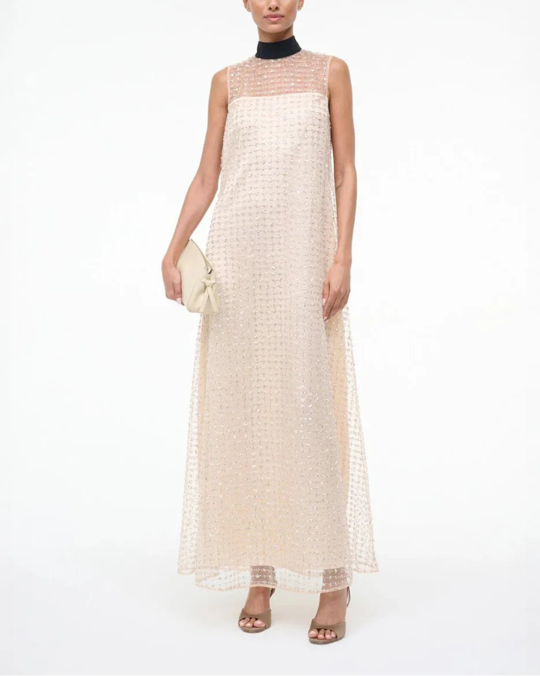 STAUD albee maxi dress cream on figure front