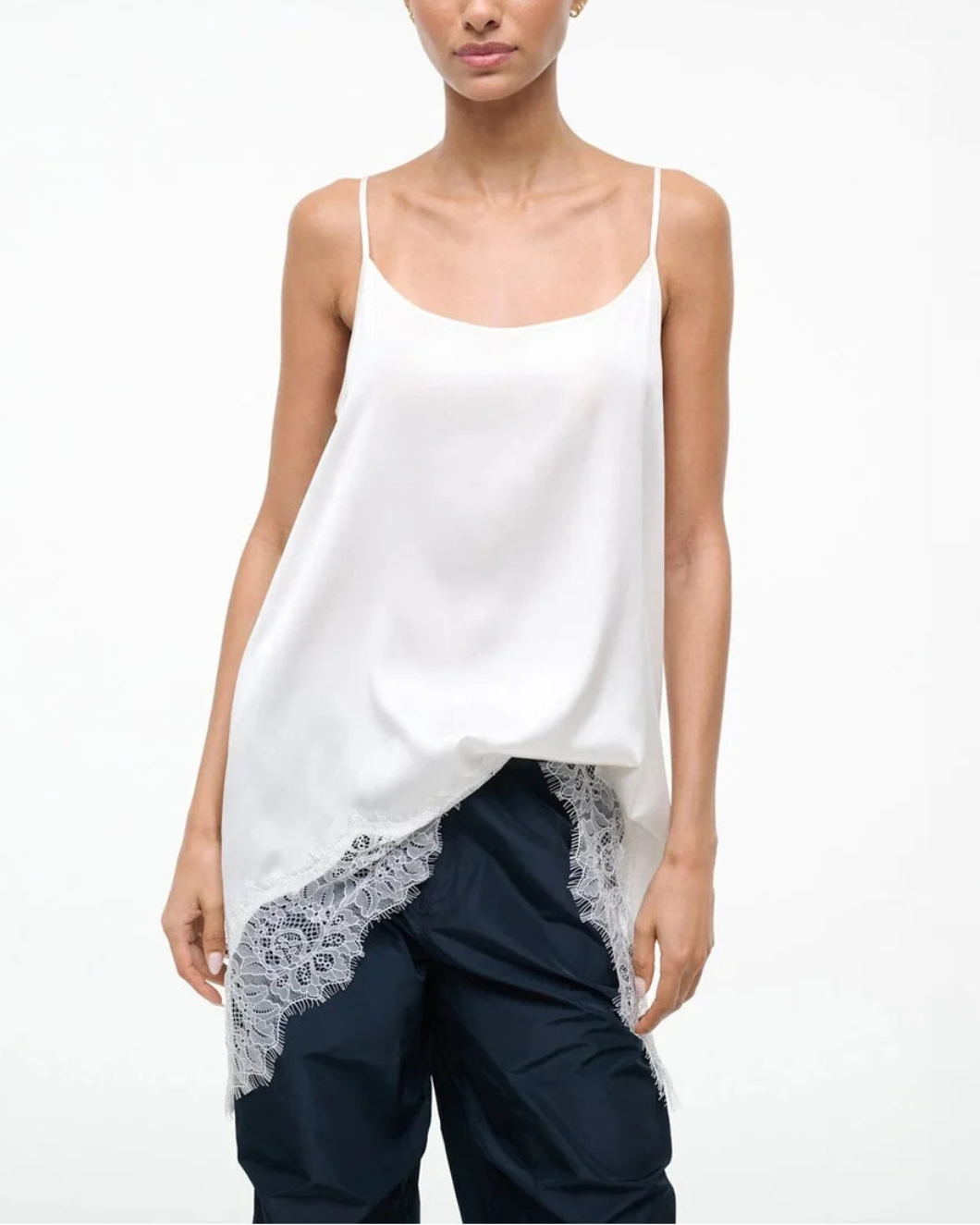 STAUD chloe silk cami ivory on figure front