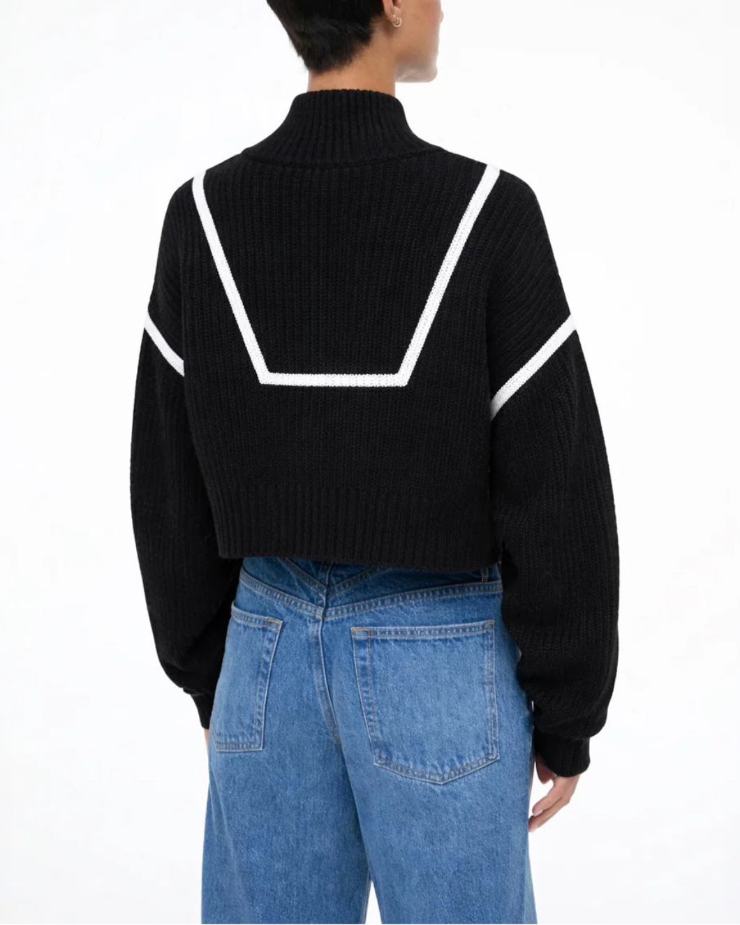 STAUD cropped hampton sweater black and white on figure back