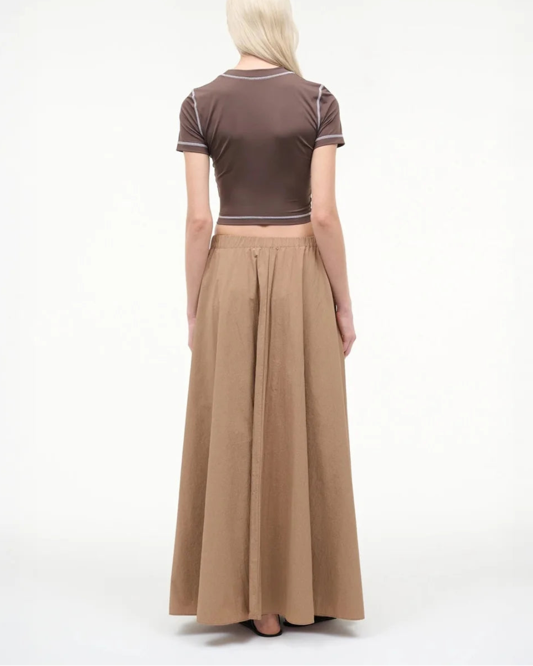 STAUD eden maxi skirt desert on figure back