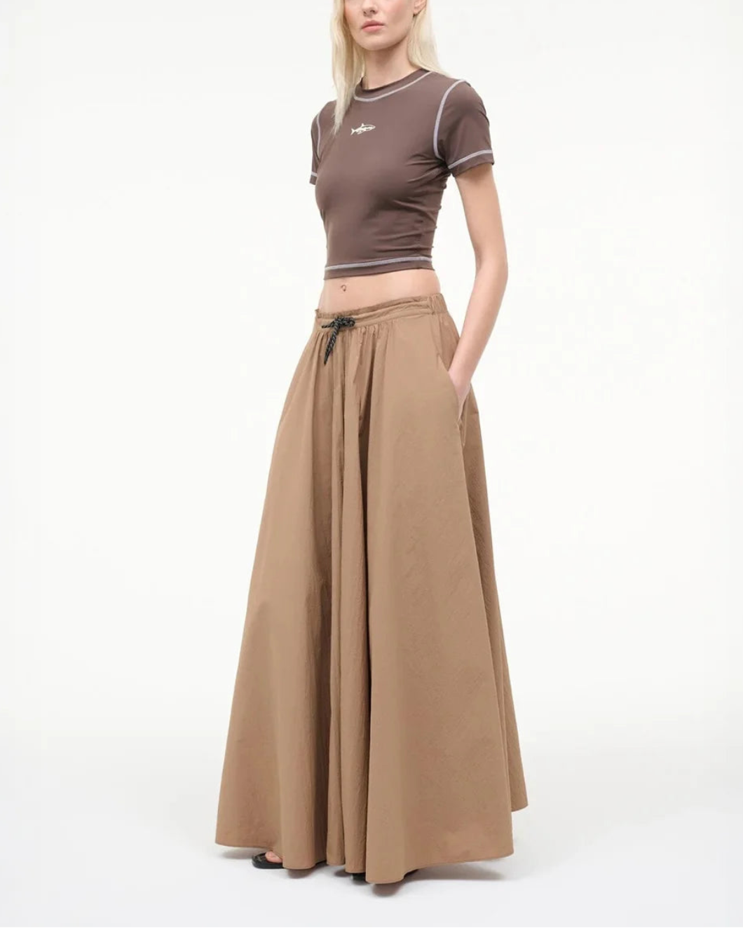 STAUD eden maxi skirt desert on figure side