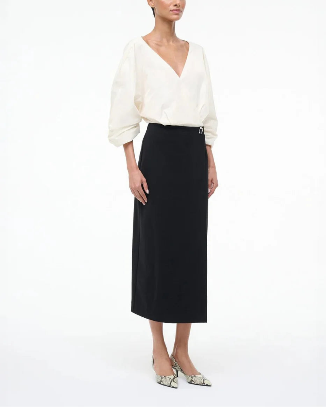 STAUD orion dress ivory black on figure side