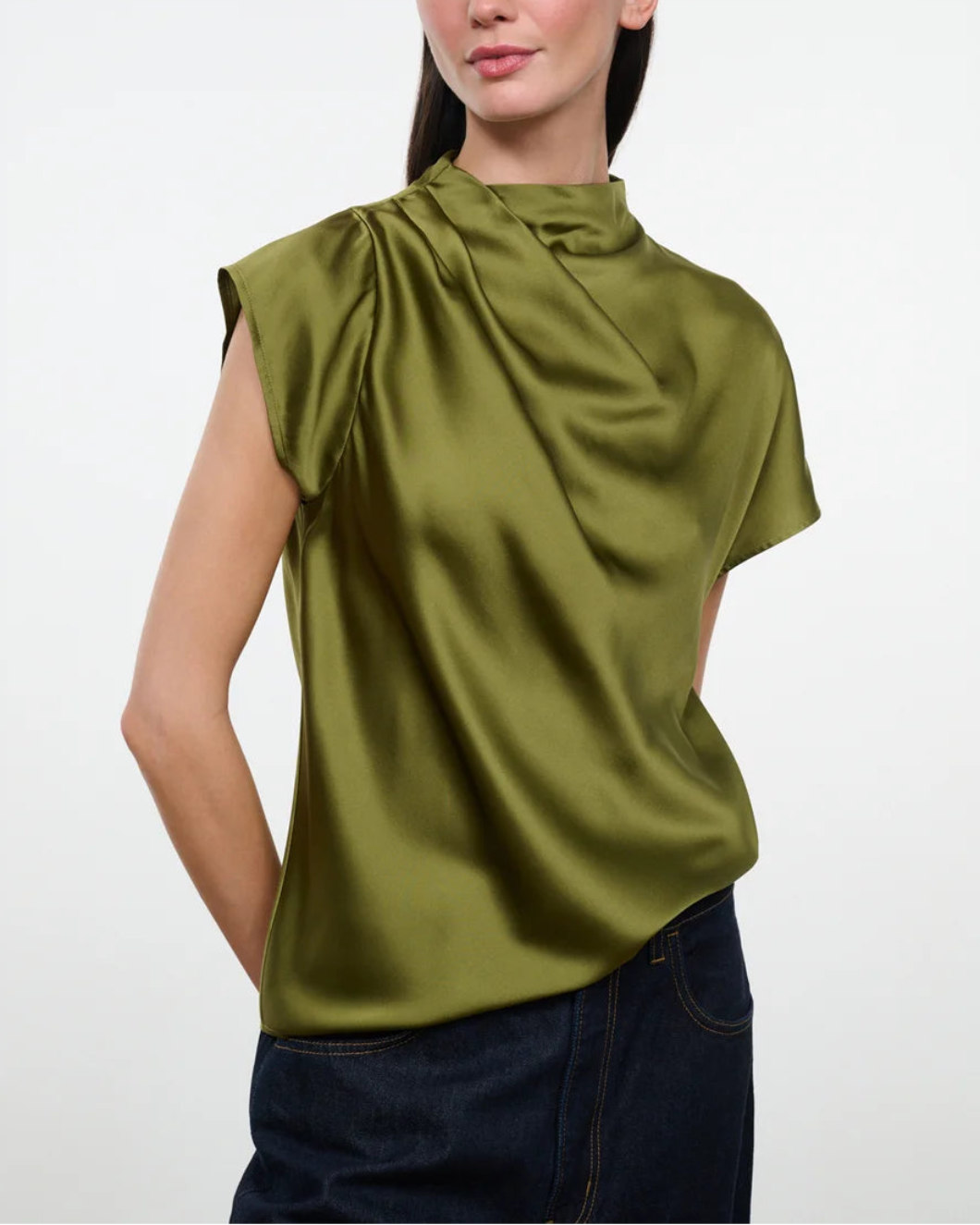 STAUD Davina Silk Top pear on figure front 1