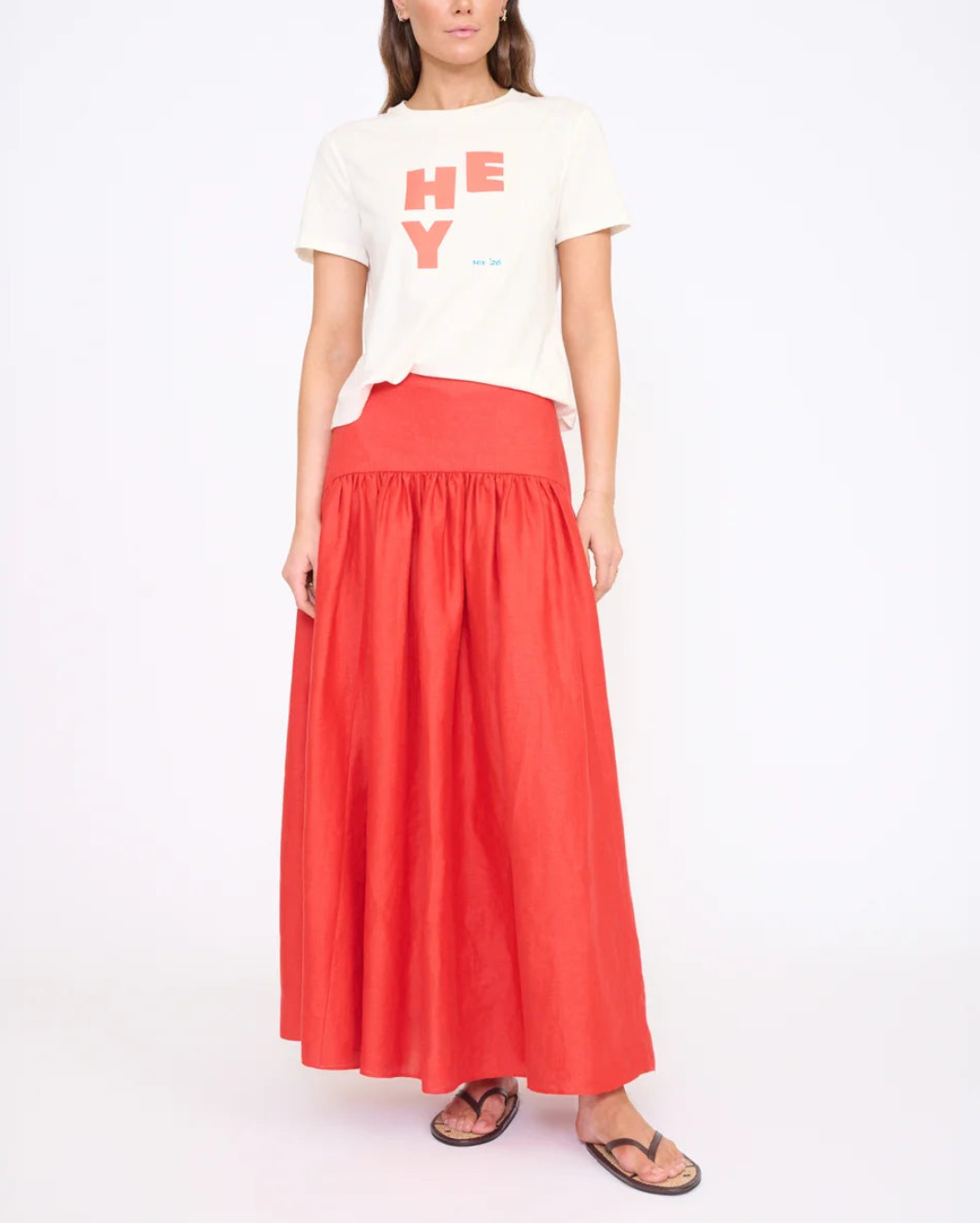 STAUD Procida Linen Skirt on figure front