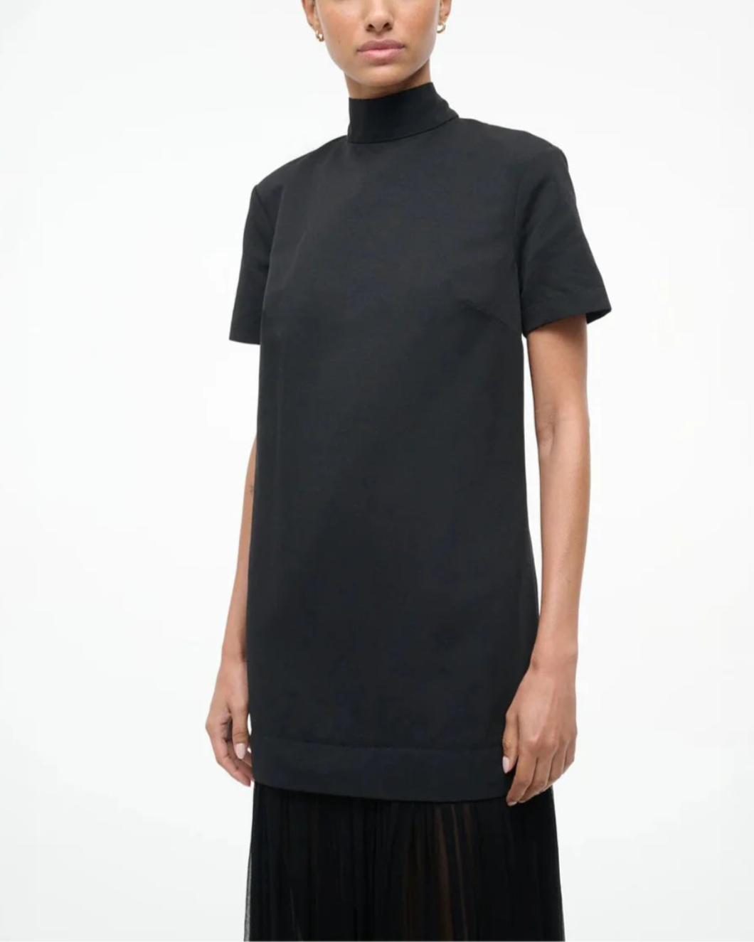 STAUD pia dress black on figure front top detail