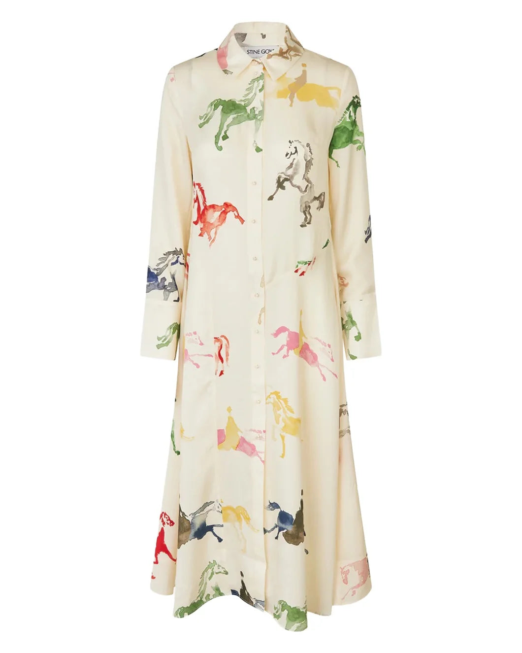 STIINE GOYA Front Placket Midi Polo Dress Horses isolated