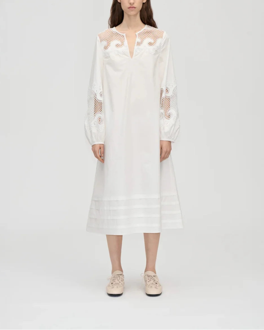 STINE GOYA Broderie Long Tunic Dress on figure front