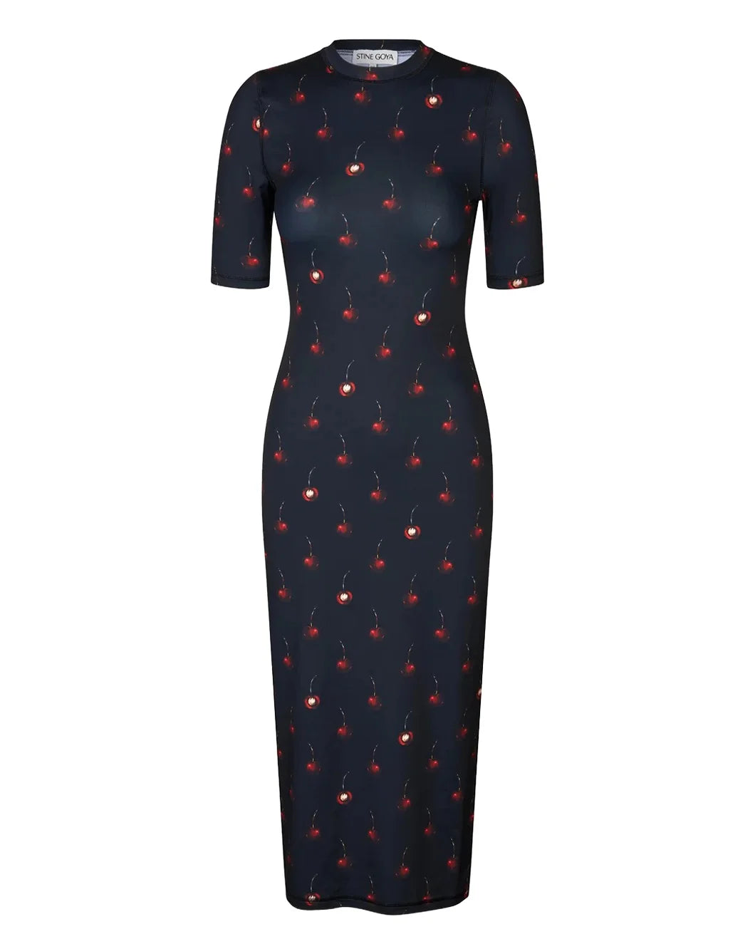 stine goya midi dress Stine Goya Short Sleeve Crewneck Midi Dress Cherries