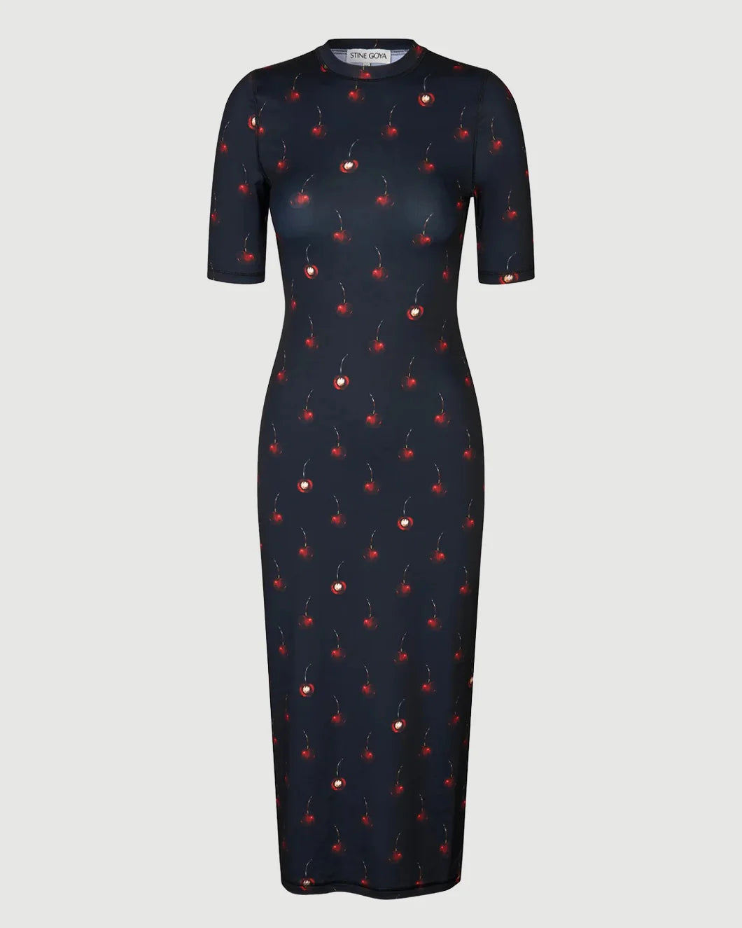 short sleeve midi dress formal Stine Goya Short Sleeve Crewneck Midi Dress Cherries