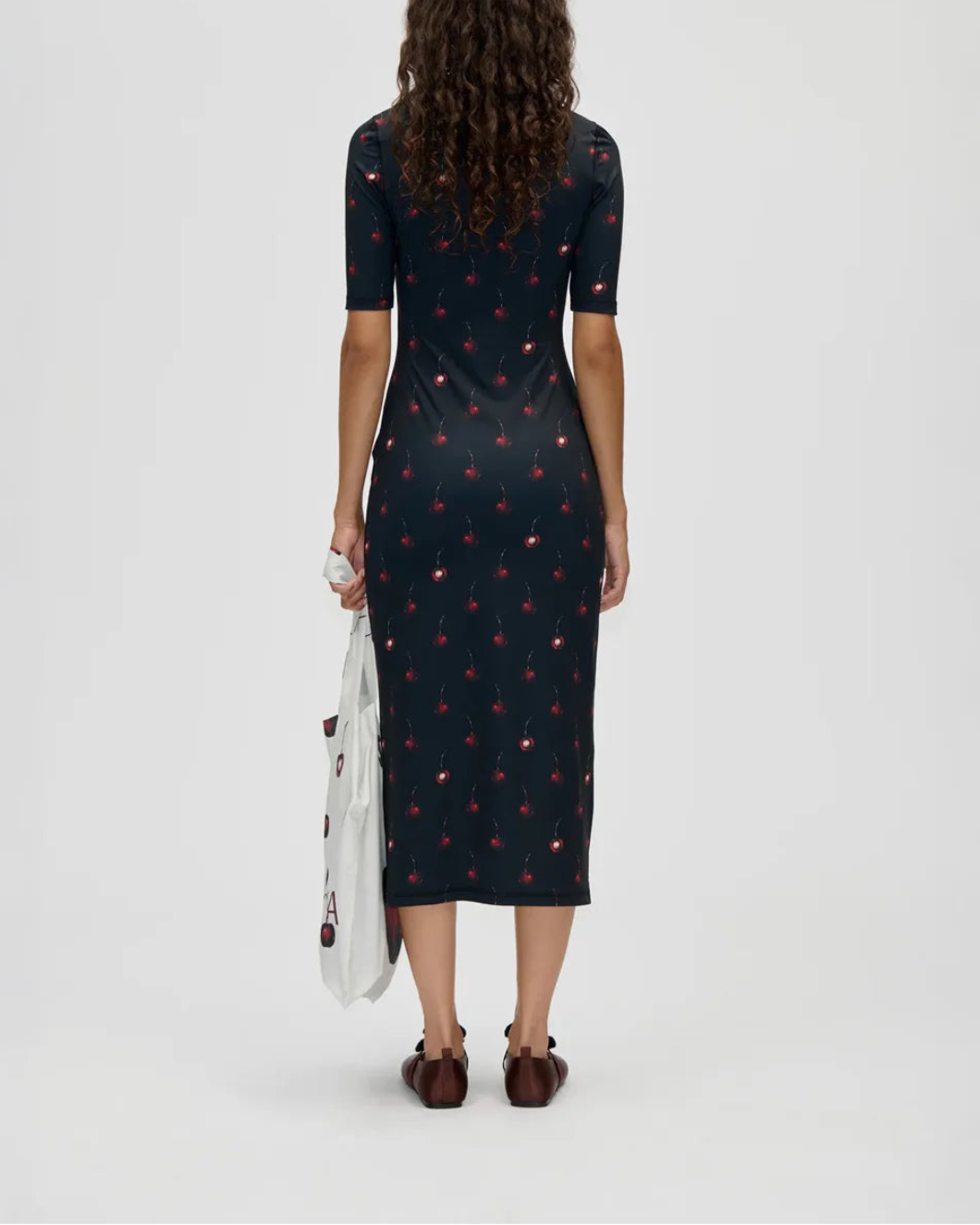 STINE GOYA Short Sleeve Crewneck Midi Dress on figure back