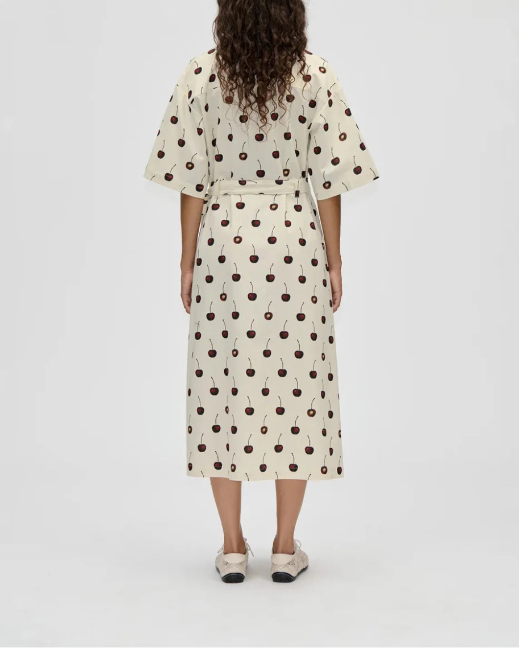 STINE GOYA Workwear Midi Dress Cherries on figure back