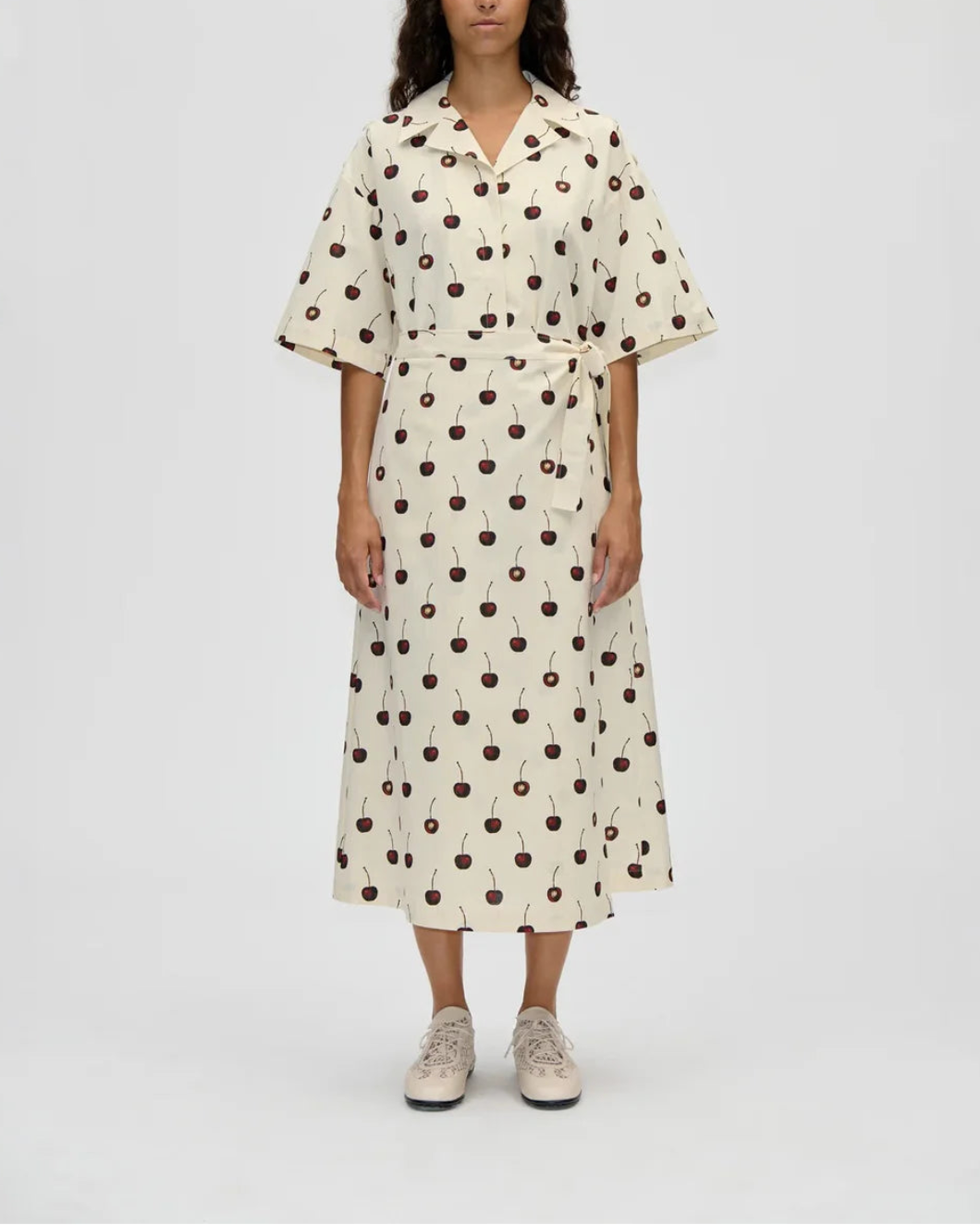 STINE GOYA Workwear Midi Dress Cherries on figure front