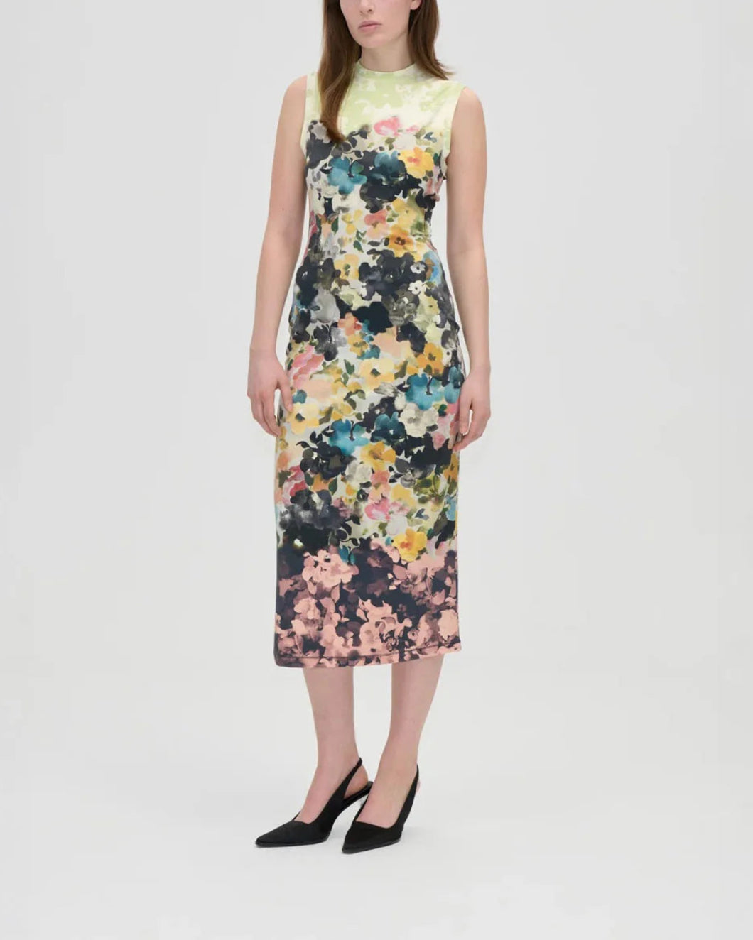 STINE GOYA Elastic Tank Crewneck Dress Echoes in Flowers on figure front