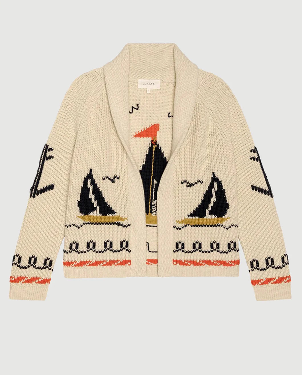 THE GREAT The Sailboat Lodge Cardigan Cream isolated