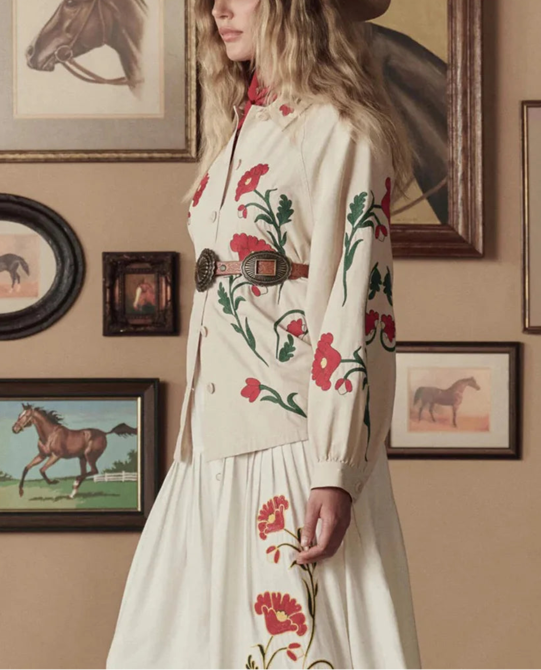 THE GREAT The Western Embroidered Commodore Jacket cream on figure side