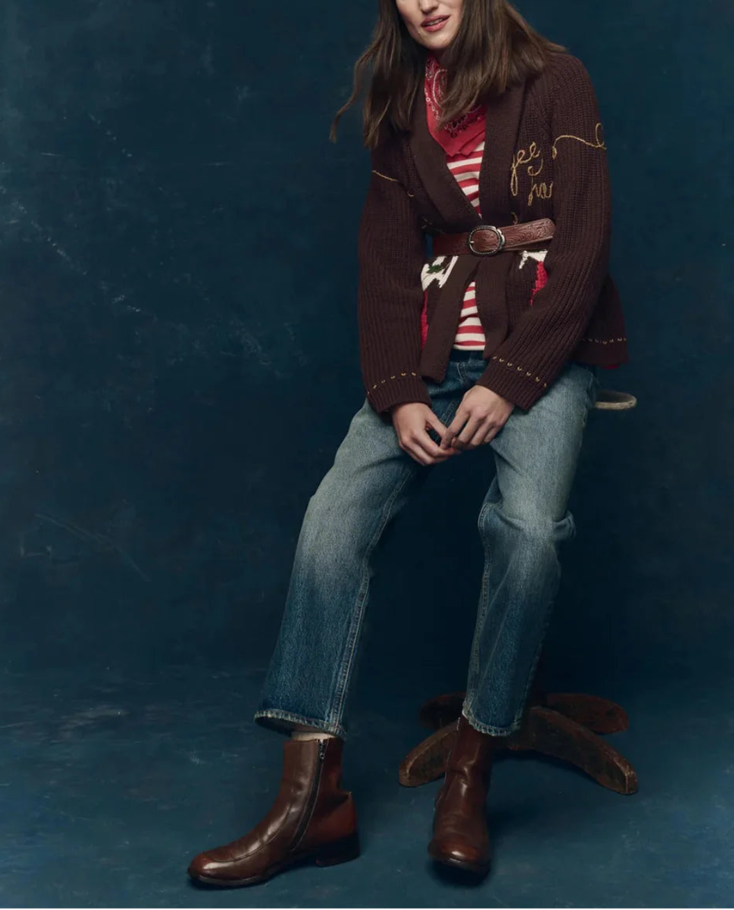 THE GREAT the lasso lodge cardigan brown on figure front