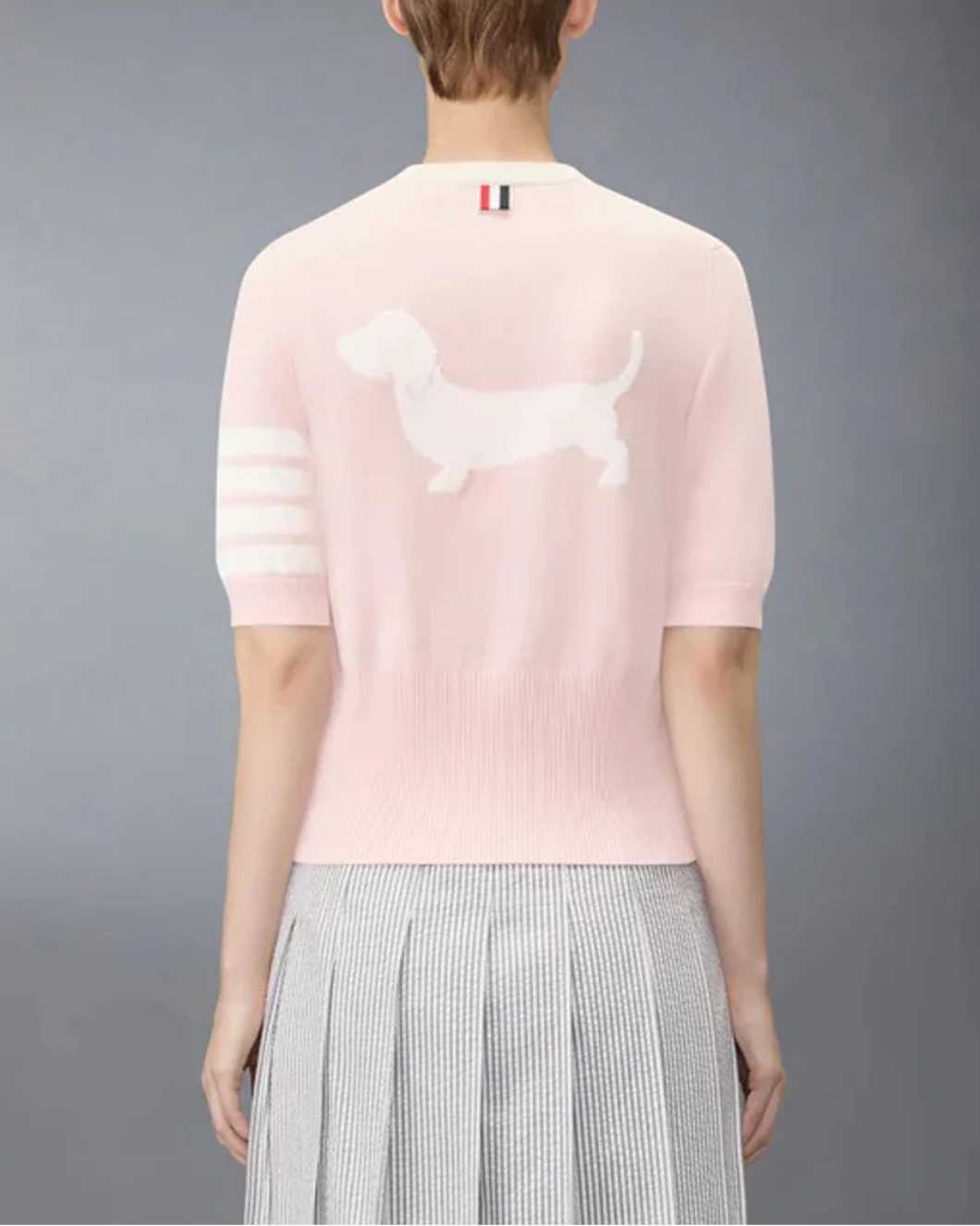 THOM BROWNE hector classic ss tee pink on figure back
