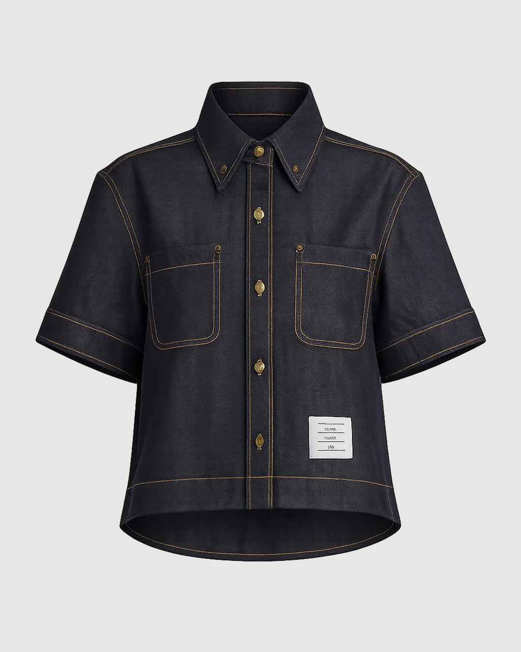 THOM BROWNE Japanese Selvedge Denim Button Down navy isolated