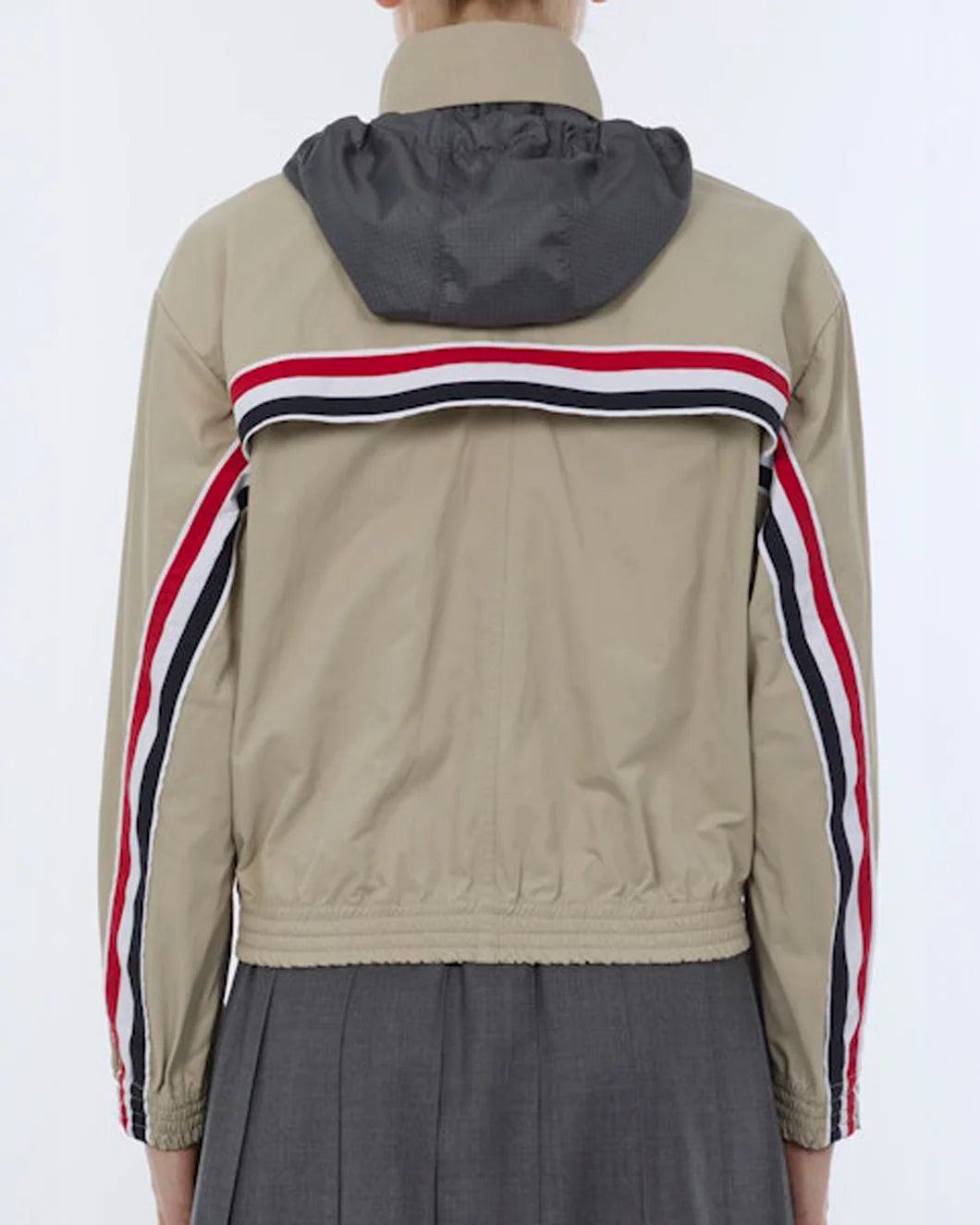 THOM BROWNE Nylon Cotton Track Jacket beige on figure back 1